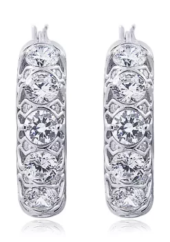 KIERA Rhodium Plated Sterling Silver 4.16 ct. t.w. Cubic Zirconia Huggie Hoop Earring -Kiera Sales Store Belk 786