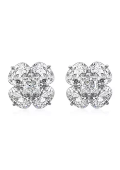 KIERA Platinum Plated Sterling Silver 4.86 ct. t.w. Cubic Zirconia Oval-Cut Flower Stud Earring