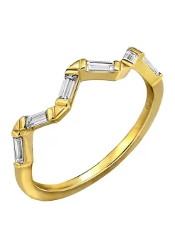 KIERA Yellow Gold Plated Sterling Silver Cubic Zirconia White Baguette Cut Stackable Ring