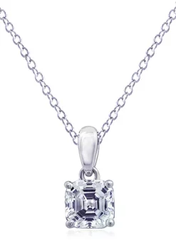 KIERA Rhodium Plated Sterling Silver Cubic Zirconia Ascher Solitaire Pendant Necklace -Kiera Sales Store Belk 840