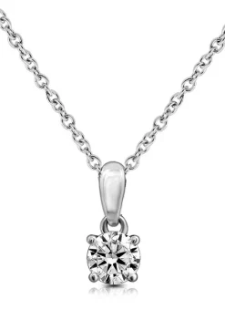 KIERA Rhodium Plated Sterling Silver Cubic Zirconia Round Brilliant Solitaire Pendant Necklace