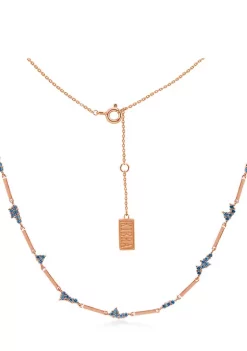 KIERA Rose Gold Plated Sterling Silver Bar Station Necklace with Light Blue Zirconia