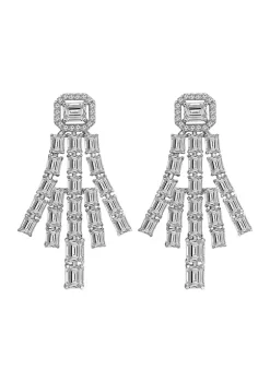 KIERA Platinum Plated Sterling Silver Emerald-Cut Cubic Zirconia Chandelier Drop Earrings