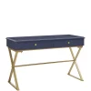 Linon Home Décor Products Pryce Blue and Gold Campaign Desk