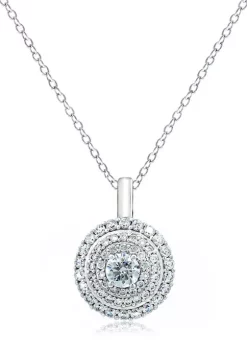 KIERA 1.43 ct. t.w. Cubic Zirconia Rhodium Plated Sterling Silver Round Triple Halo Pendant -Kiera Sales Store Belk 864
