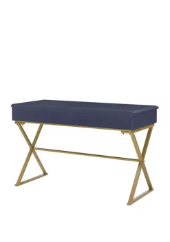 Linon Home Décor Products Pryce Blue and Gold Campaign Desk -Kiera Sales Store Belk 88