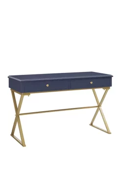 Linon Home Décor Products Pryce Blue and Gold Campaign Desk -Kiera Sales Store Belk 89