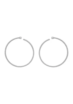 KIERA Platinum Plated Sterling Silver 2.15 ct. t.w. Cubic Zirconia Front Facing Hoop Earrings