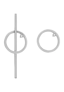 KIERA Platinum Plated Sterling Silver Cubic Zirconia Asymmetrical Bar and Circle Earrings -Kiera Sales Store Belk 927