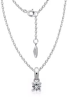 KIERA Rhodium Plated Sterling Silver 4 Millimeter Cubic Zirconia Asscher Solitaire Pendant