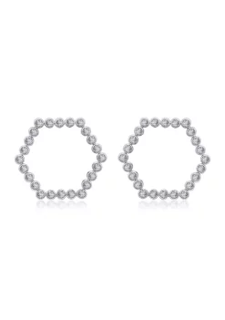 KIERA Platinum Plated Sterling Silver 3.51 ct. t.w. Cubic Zirconia Hollow Hexagon Geometric Earring