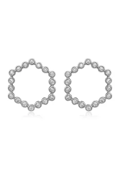 KIERA Platinum Plated Sterling Silver 1/3 ct. t.w. Cubic Zirconia Open Hexagon Geometric Earring